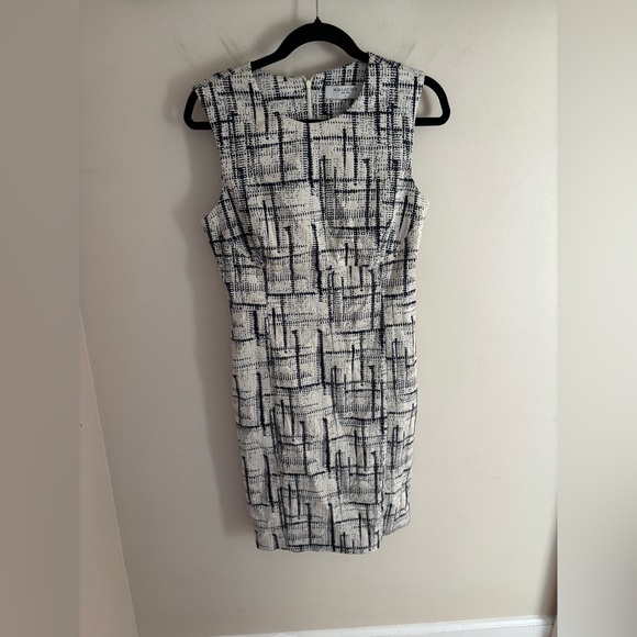 M.M. Lafleur The Shirley Jacquard Off White & Navy Geo Print Sheath Dress Sz. 8 - Picture 2 of 6